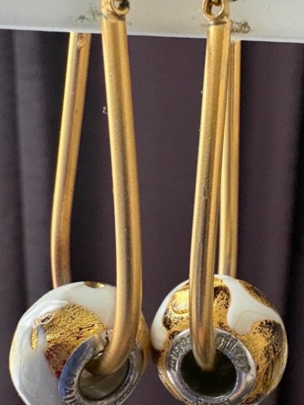 Murano Glass Gold Leaf Charm Hoops .925 Silver Venetian Artisan - Picture 7 of 7
